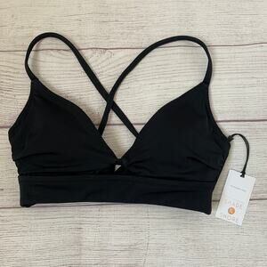 Shade & Shore Black Bikini Top Swim Separate Longline Keyhole Cut Out 34 A